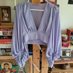 Signature 8 balloon sleeve light purple crop top - S